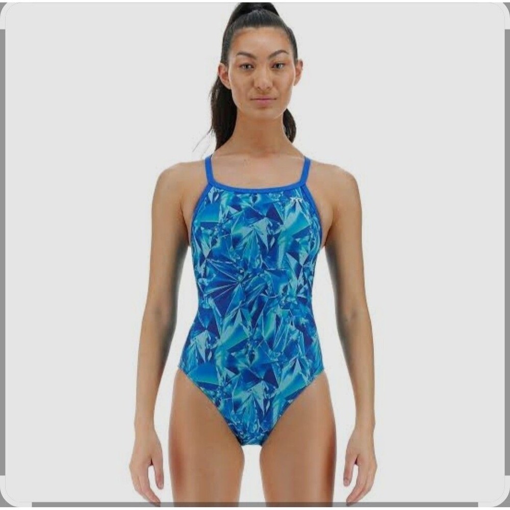 TYR Women's Durafast Blue/Green Crystallized Diamondfit Swimsuit Sz 34 New